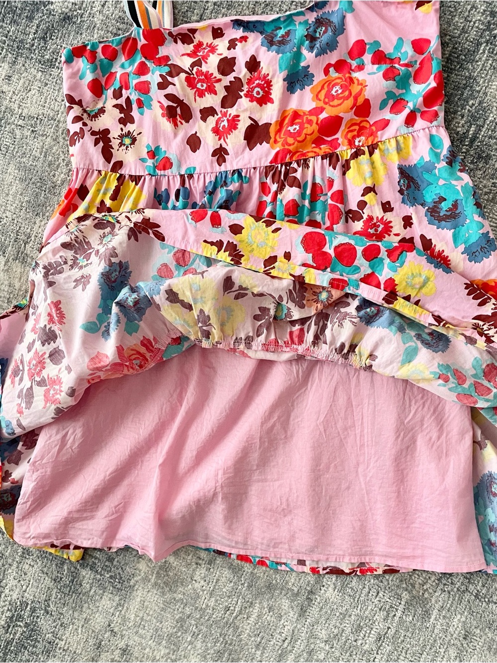 Peter Som for Anthropologie Size M Flouncy Floral Mini Dress Pink Shoulder Tie - Picture 10 of 13